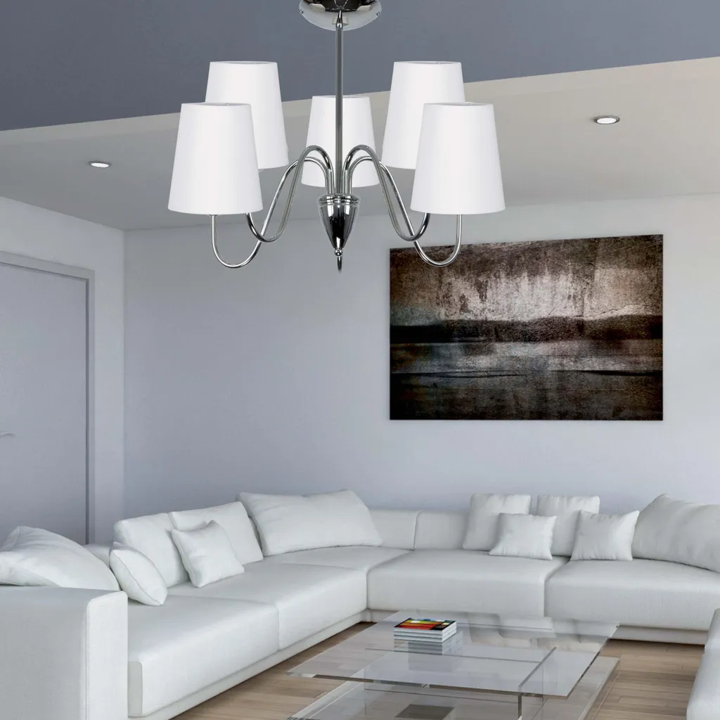 Plafonnier design KRIOS chromé avec abat-jour blanc chic pour salon
