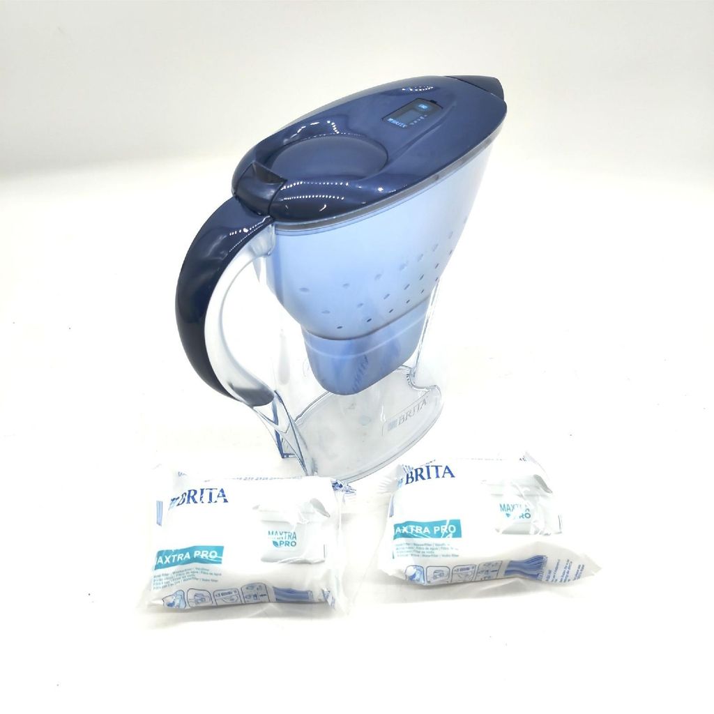 BRITA Wasserfilter Kanne Marella blau (2,4l) inkl. 3x MAXTRA PRO All-in-1 Wasserfilterkartusche – Filter zur Reduzierung von Kalk, Chlor, Blei, K...