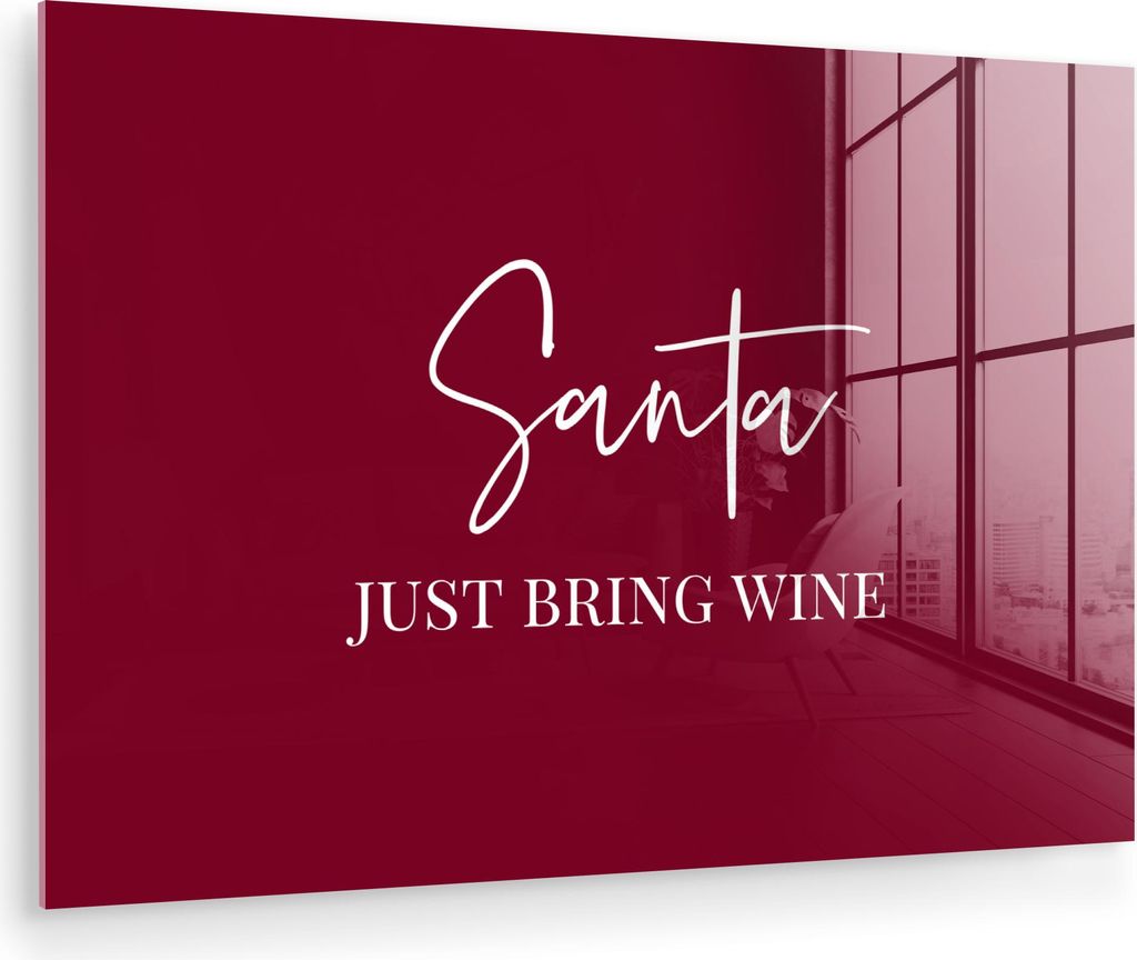 MuchoWow Glasbilder - Bilder auf Wandbild - Foto auf Glas Weihnachtsmann - Wein - Rot - Weihnachten - Weihnachtsmann 120x80 cm Wanddekoration aus G...