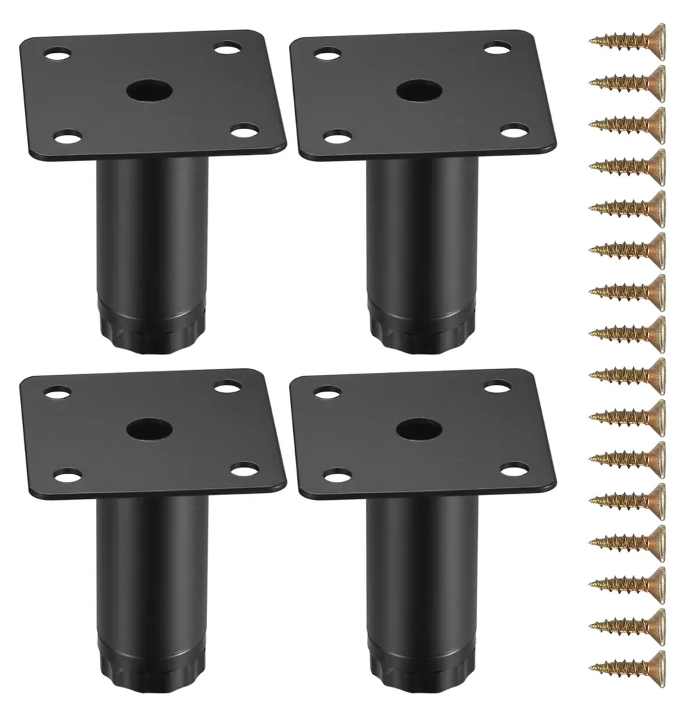 Pieds de meuble réglables 5 cm en métal noir pour canapé et armoire