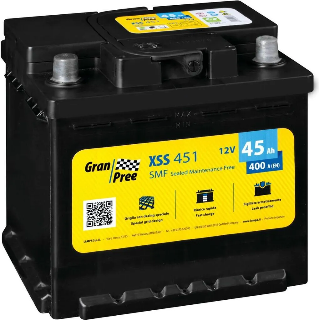 Batteria Gran Pree SMF 45Ah 12V | Ricambio Auto Affidabile Standard L1