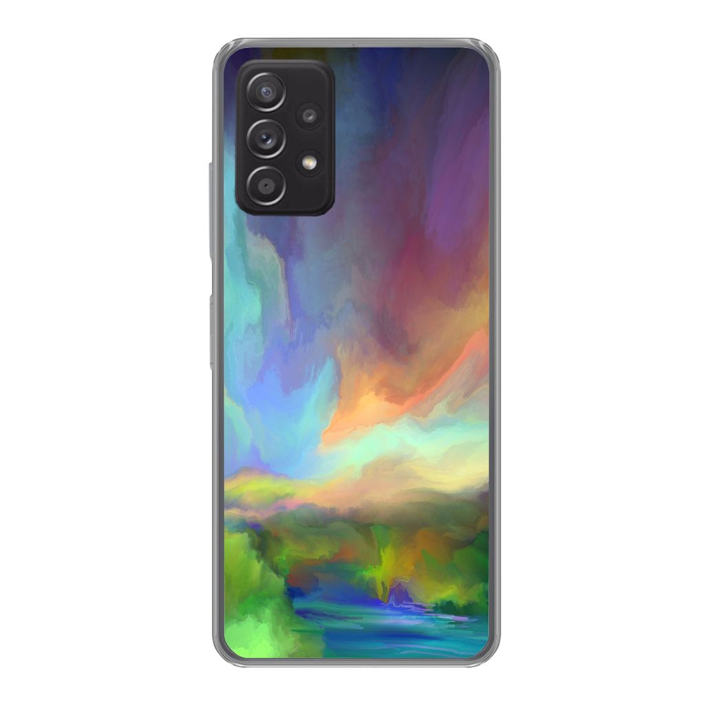 MuchoWow Handyhülle Schutzhülle Hülle für Samsung Galaxy A33 5G Landschaft - Aquarell - Himmel Silikon Softcase Handy Hülle - Kartenhalter