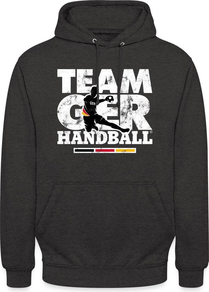 Spreadshirt Team Germany Handball Spieler-Print mit Deutschlandflagge Uni Hoodie, M, Anthrazit