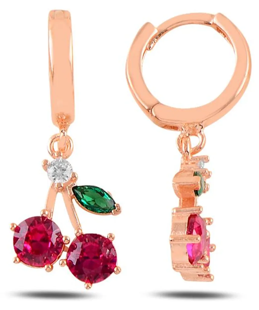 Boucles d'oreilles pendantes cerises pour femme en argent et zircons rose