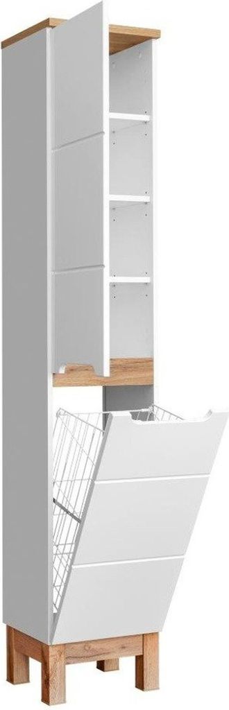 Bali 2D Hochschrank mit Wäschekorb, Weiß Glanz und Produktbild 2