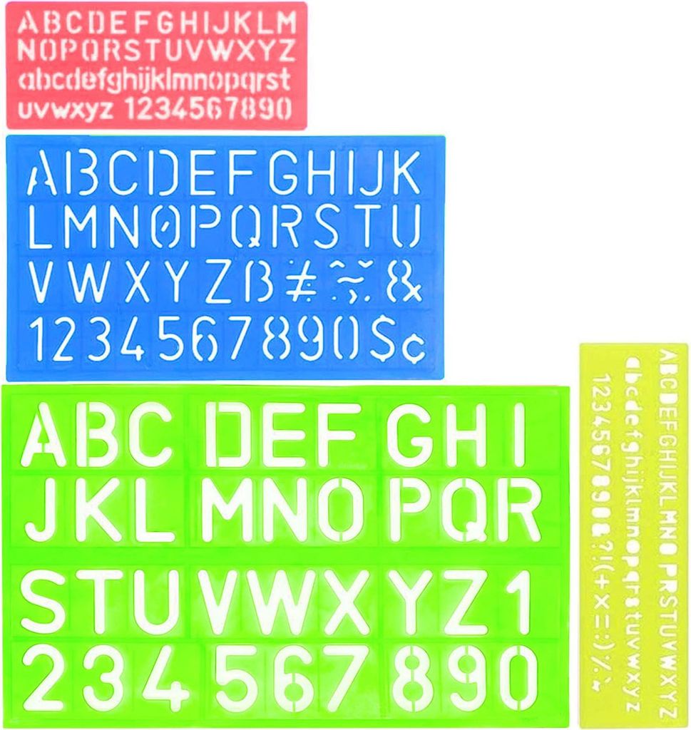 4-teiliges Vorlagenset, Buchstabenvorlagen, Zahlenvorlagen aus Kunststoff, Verschiedene Größenvorlagen, Malvorlagen Kinder, Malen lernen DIY (Ver...