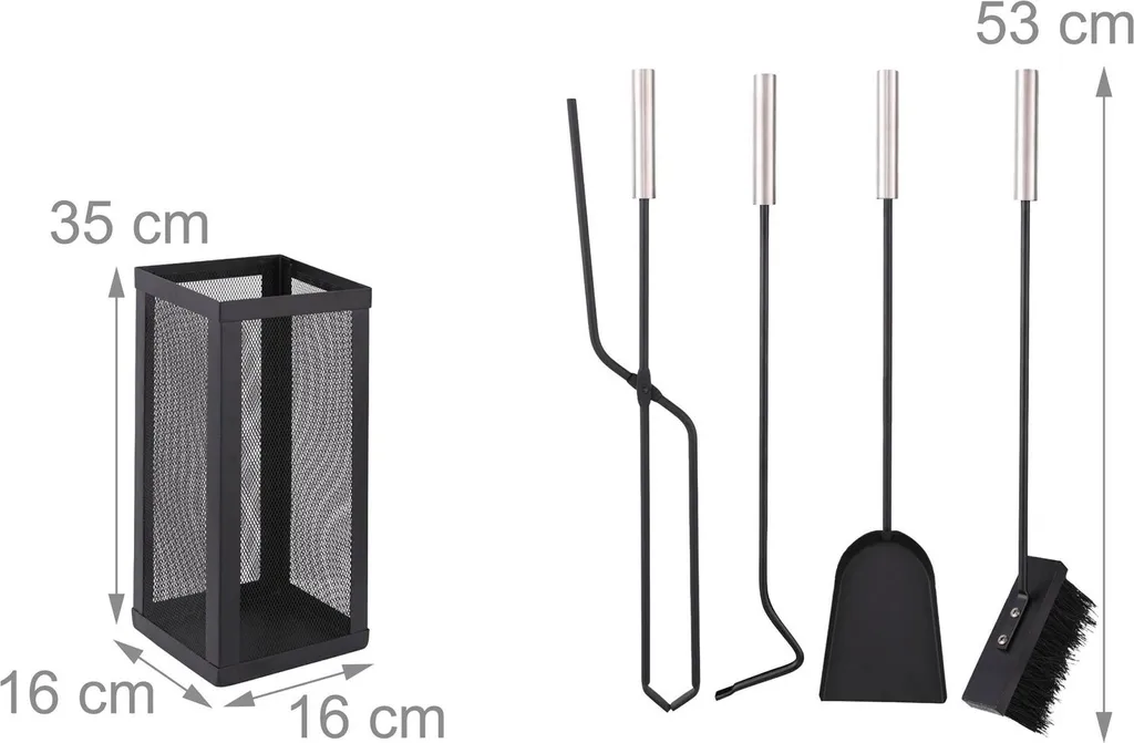 Kit outils de cheminée inox robuste - 5 accessoires avec support vertical - 4