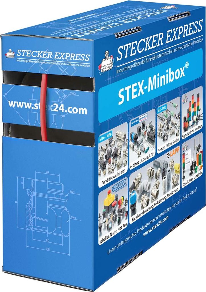 STEX24 Schrumpfschlauch 2:1, Minibox mit 25,0m, rot 2,4/1,2mm, 3/32 Zoll, WSB2 Schrumpftemperatur mind. 110°C,