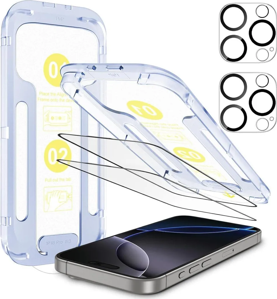 Kit SPARIN iPhone 16 Pro Vetro 3D Pieno Schermo e Fotocamera 2+2