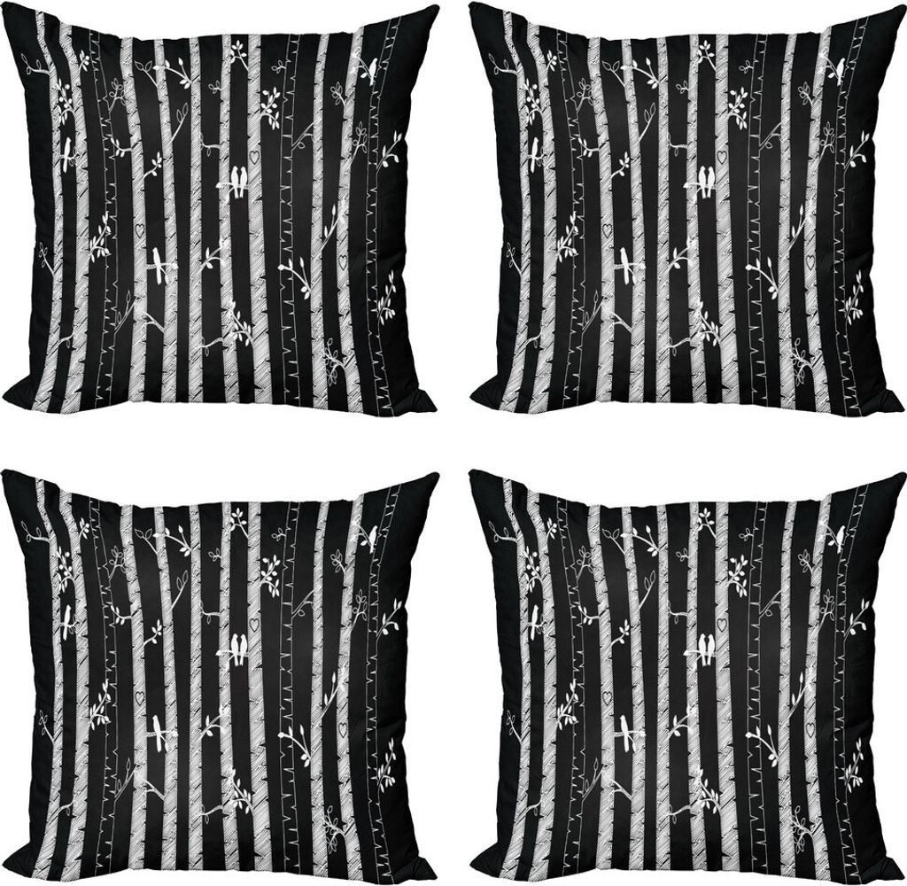 ABAKUHAUS Schwarz und weiß Kissenbezug Set (4 Stück), Sketch Jungle, Moderner Doppelseitiger Digitaldruck, 50 cm x 50 cm, Schwarz-Weiss
