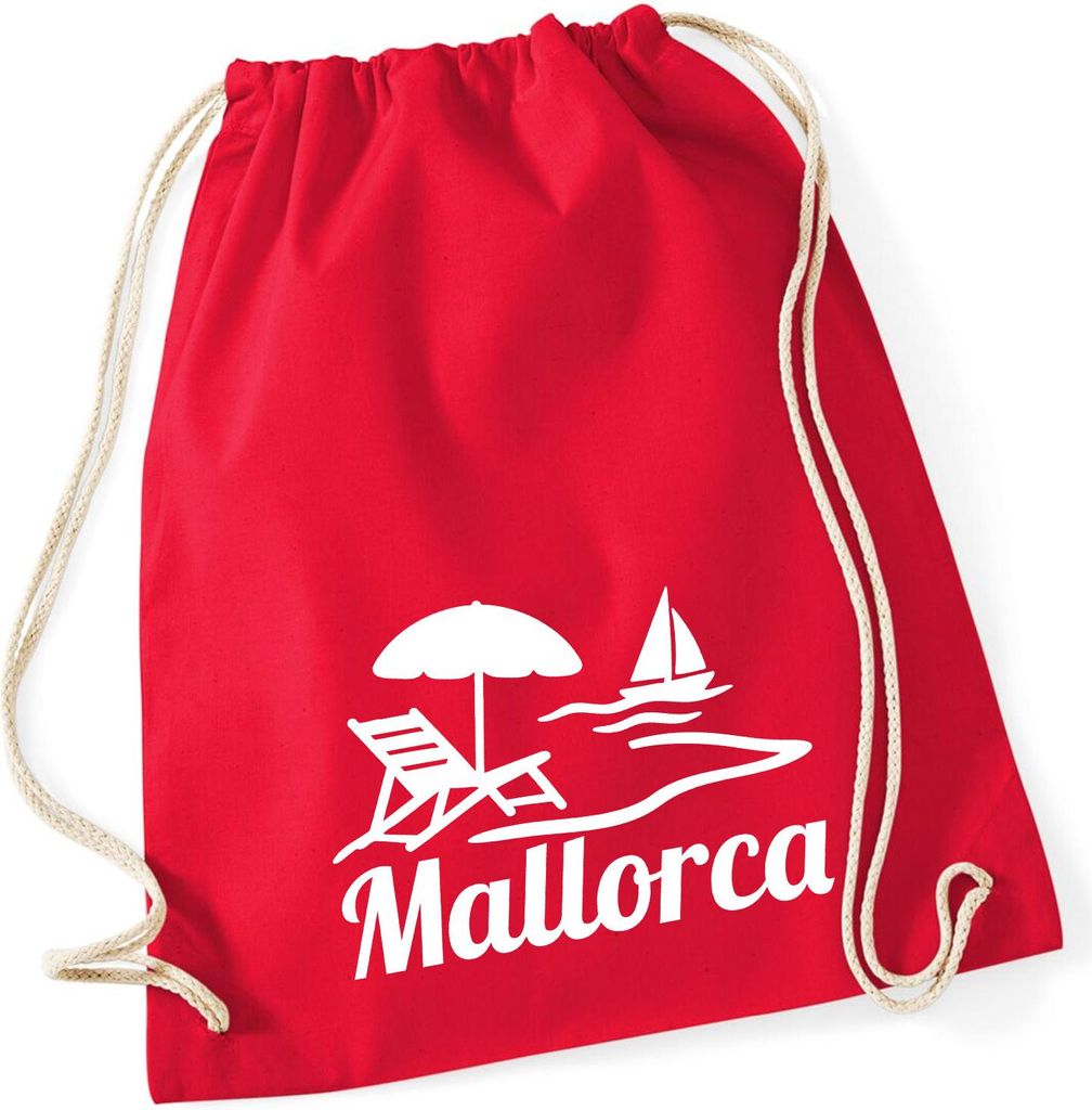 Huuraa Turnbeutel Mallorca Spanien 12 Liter Classic Red Baumwolle Rucksack Geschenkidee