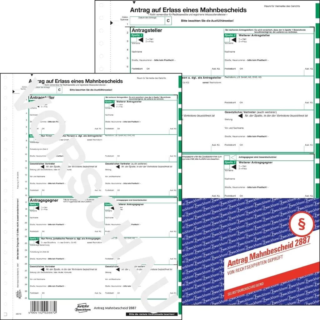 Blocco Avery 2887 A4: Moduli Ingiunzione Pagamento Autocopianti