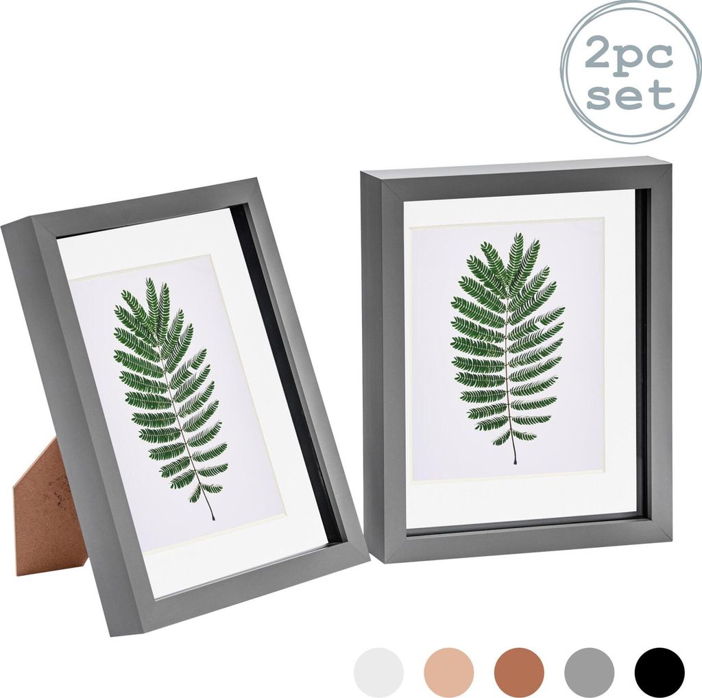 Nicola Spring 2 Stück 8 x 10 3D-Schatten-Kasten-Foto-Rahmen-Set - Craft Anzeigen Bilderrahmen mit 5 x 7 Montage - Glas Aperture - Grau