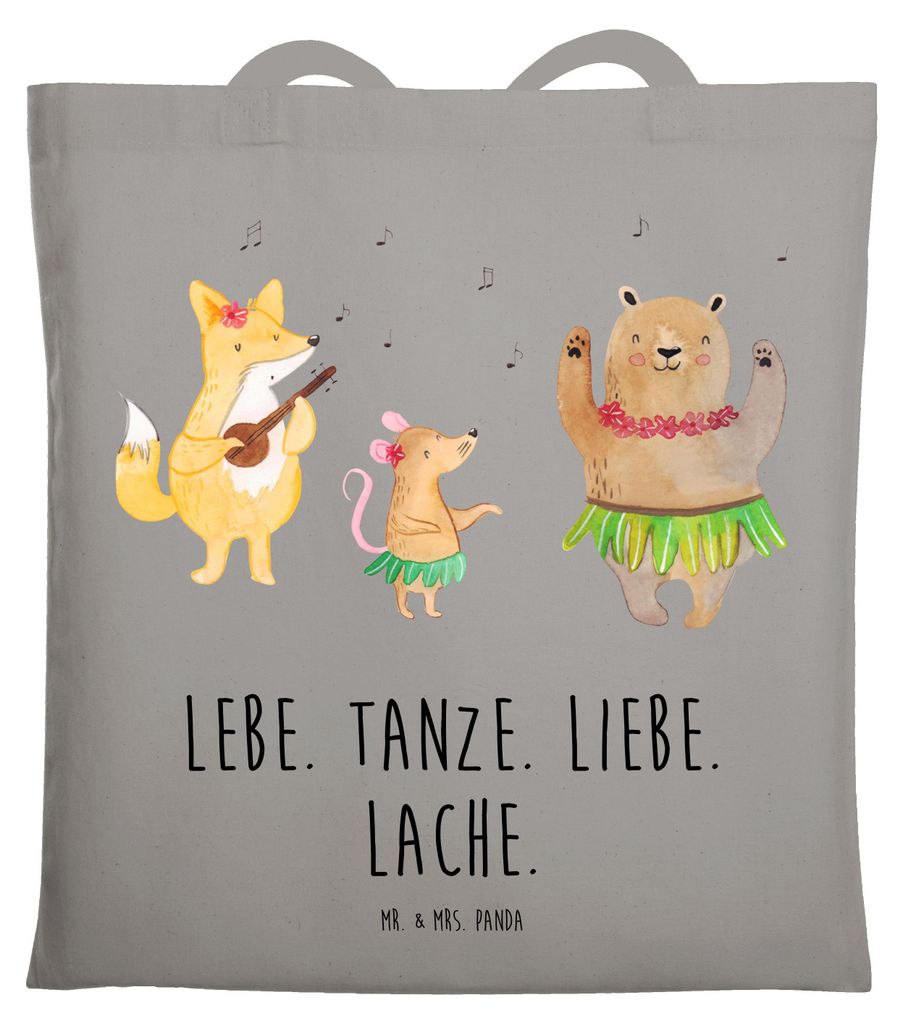 Mr. & Mrs. Panda Jutetasche Waldtiere Aloha - Light Grey - Geschenk, Tragetasche, Lustige Sprüche, Leben, Wald, Bär, Tanzen, Musik, canvas tasche...