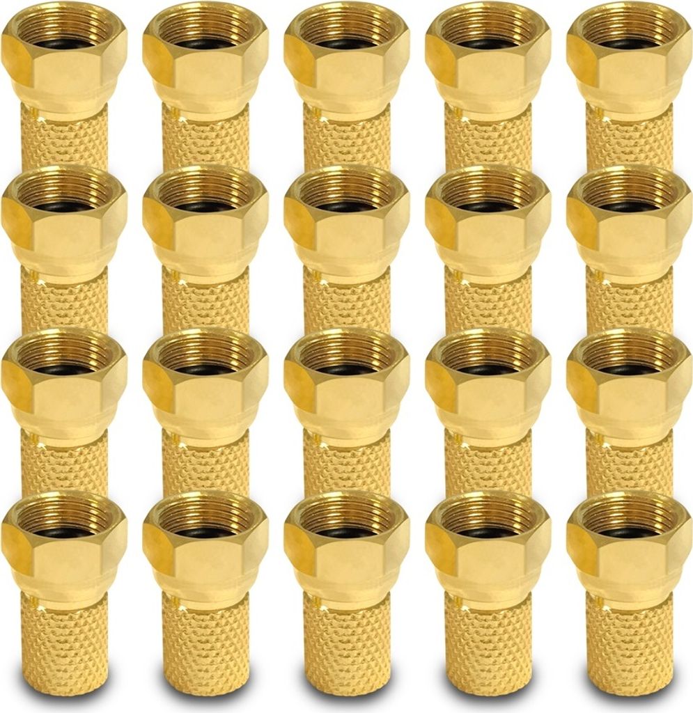 20x ARLI F-Stecker vergoldet 7 – 7,4 mm – Koaxialstecker mit breiter Mutter & Dichtring für SAT TV LNB Multischalter