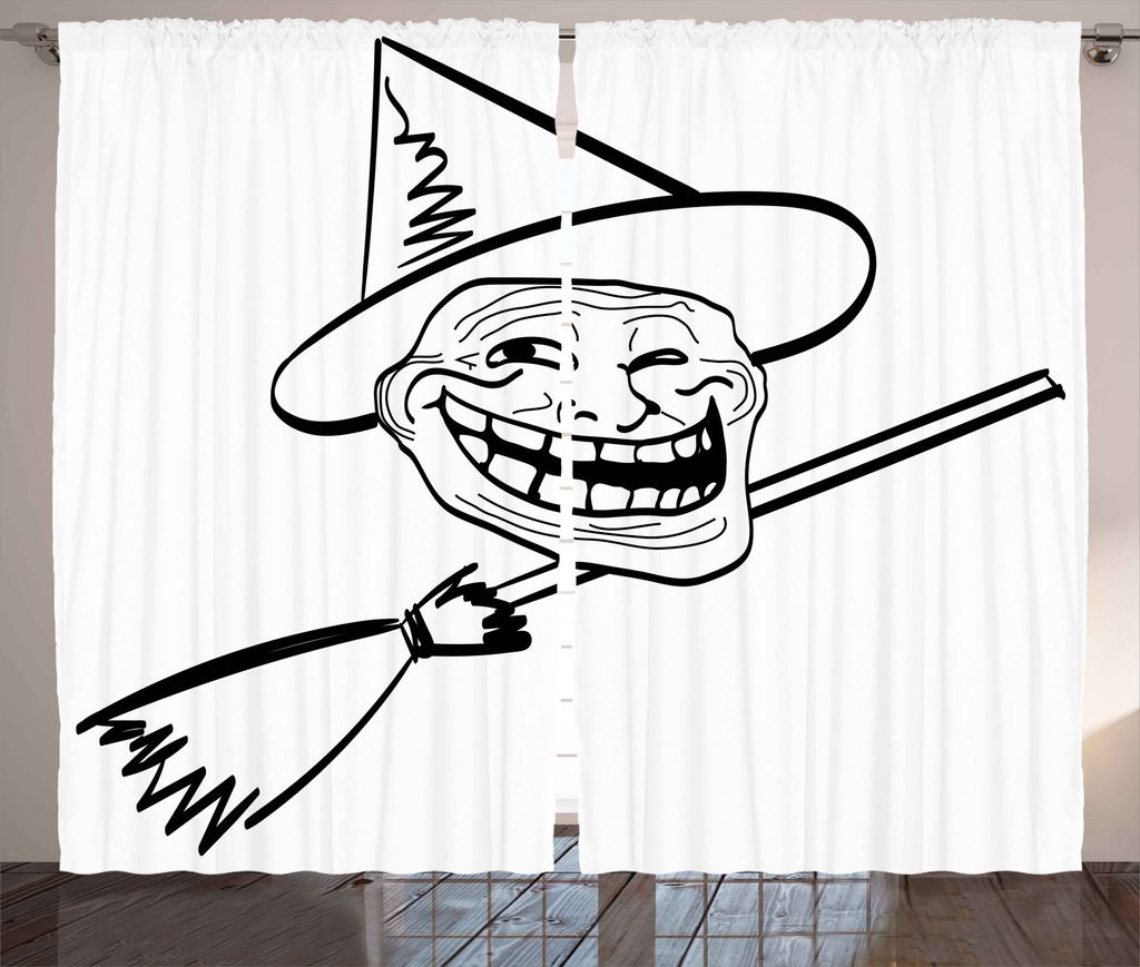 ABAKUHAUS Humor Rustikaler Gardine, Spooky Halloween Geist, Schlafzimmer Kräuselband Vorhang mit Schlaufen und Haken, 280 x 225 cm, Weiß und Schwarz