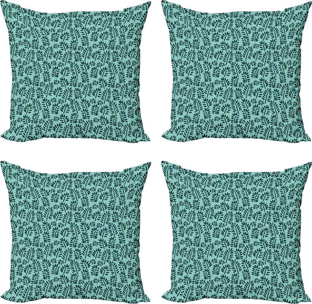 ABAKUHAUS Teal und Türkis Kissenbezug Set (4 Stück), Blatt-Natur, Moderner Doppelseitiger Digitaldruck, 60 cm x 60 cm, Türkis Dunkel Teal