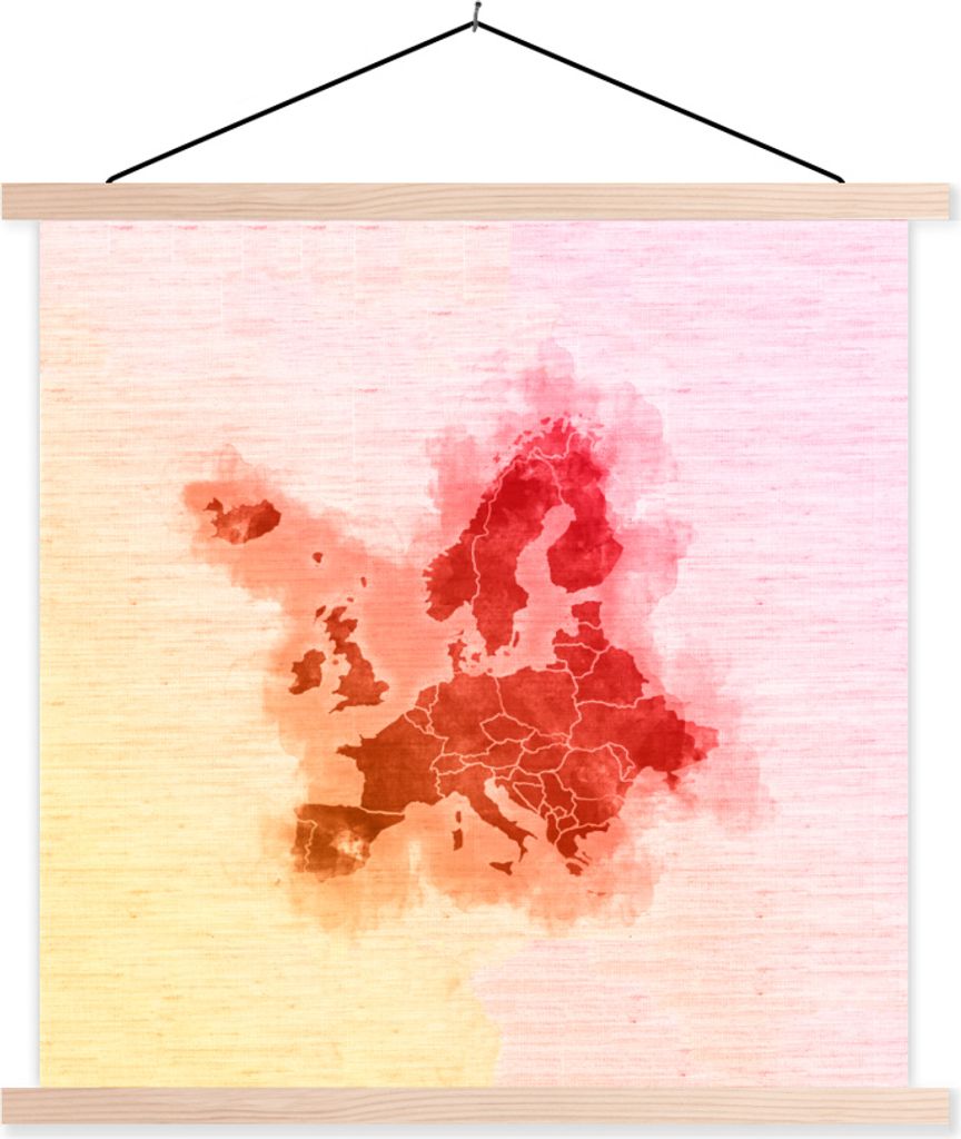 MuchoWow Textilposter Europa - Aquarell - Rot 60x60 cm mit holzfarbenen Rahmen - Wanddekoration