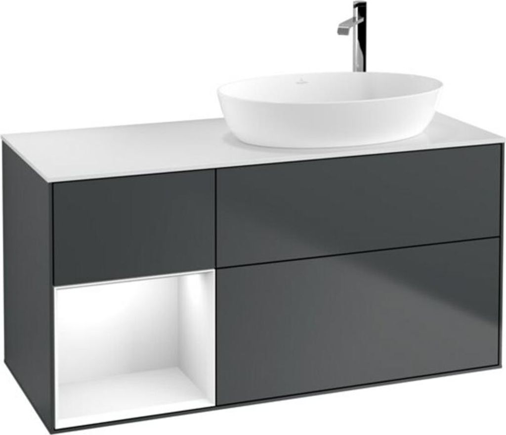 V&B Waschtischunterschrank Wandbeleuchtung Finion 120cm, Pl w m, Rg g w Lac, md bl. m Lac