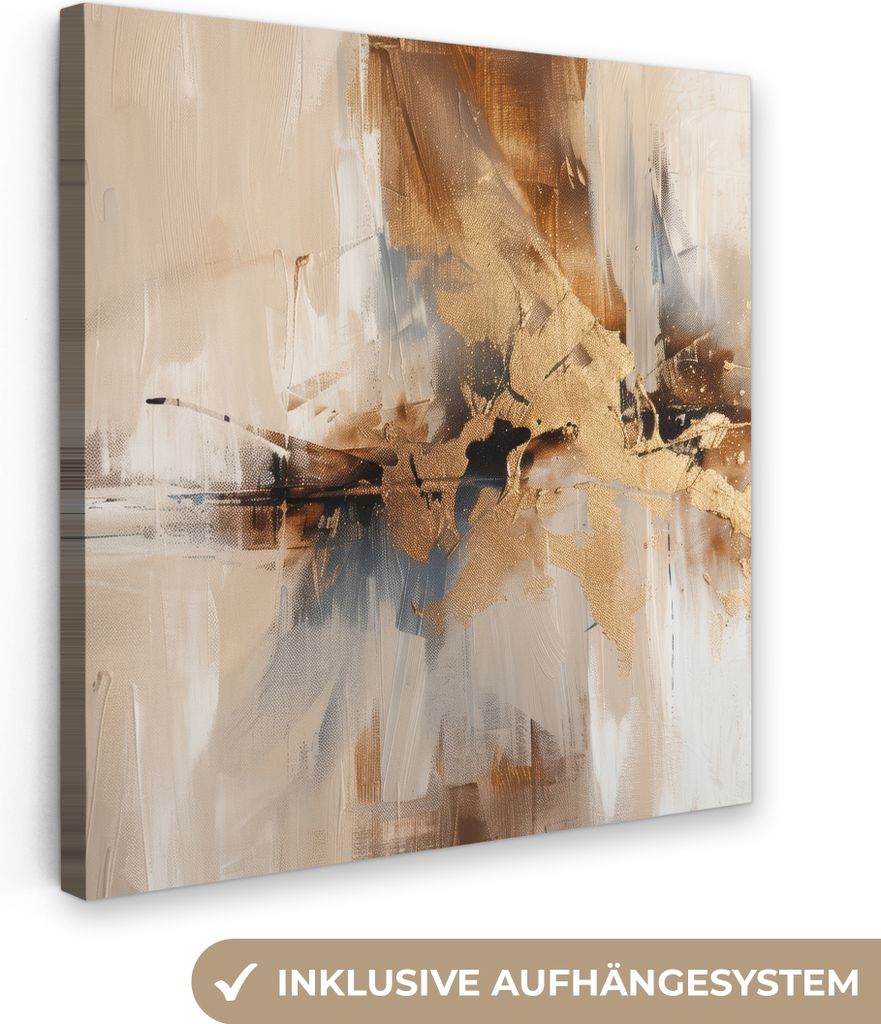MuchoWow - Leinwandbilder - Modern - Braun - Abstrakt - Beige, Wandbild, Wanddeko Bilder Wohnzimmer, 20x20 cm