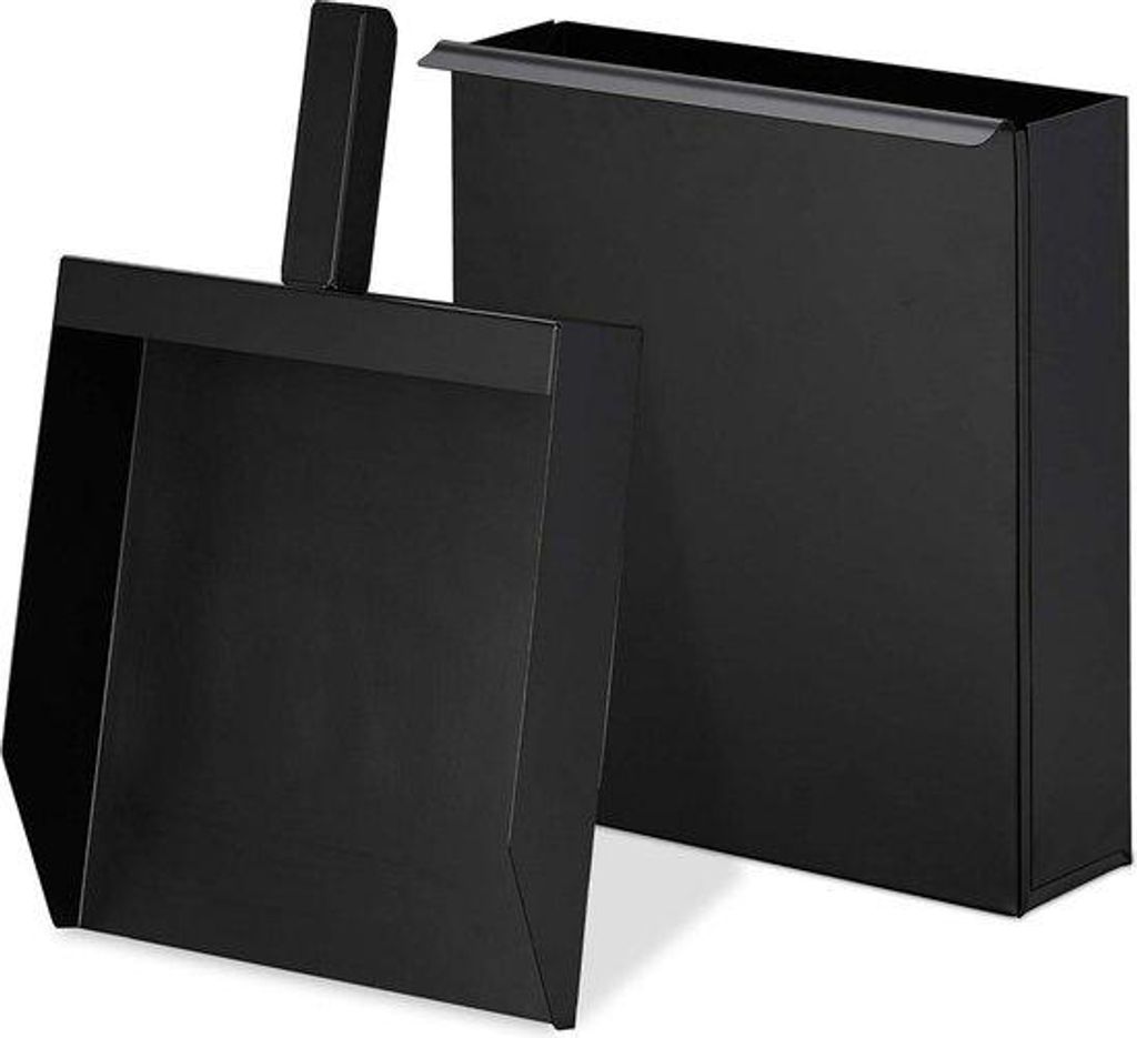Kachelset mit Abfänger - Grill- und Kaminzubehör - geschützter Haltersatz und Schaufel - schwarz