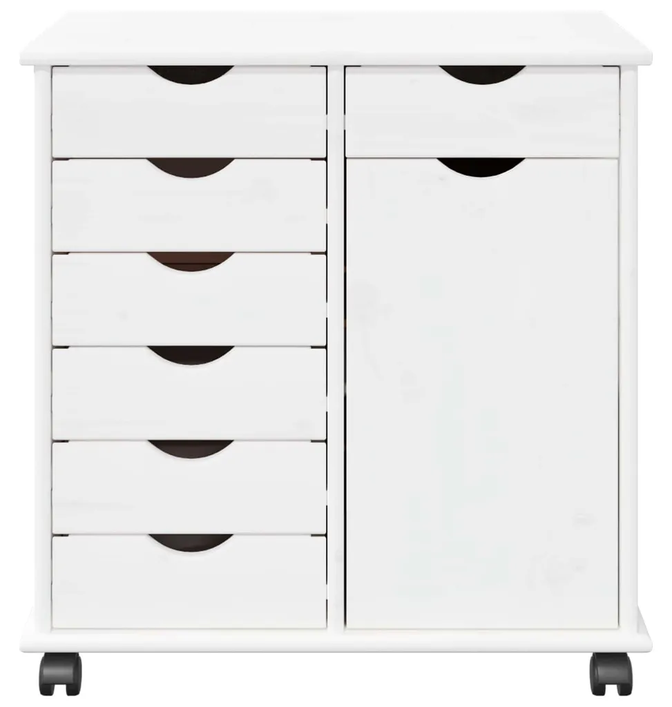 Caisson à roulettes pin massif blanc, rangement bureau compact 65cm