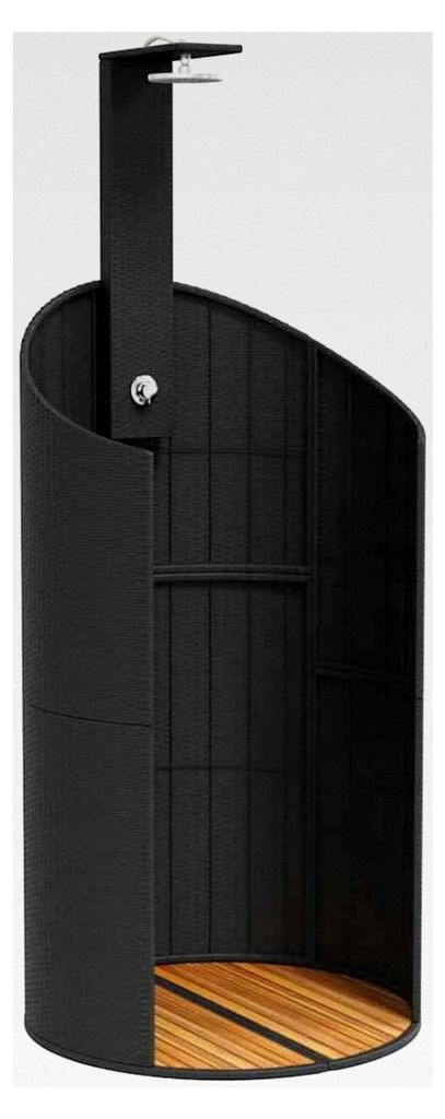 Gartendusche aus Poly Rattan mit Holzboden - Schwarz - 100x100x241,5 cm - für den Außenbereich