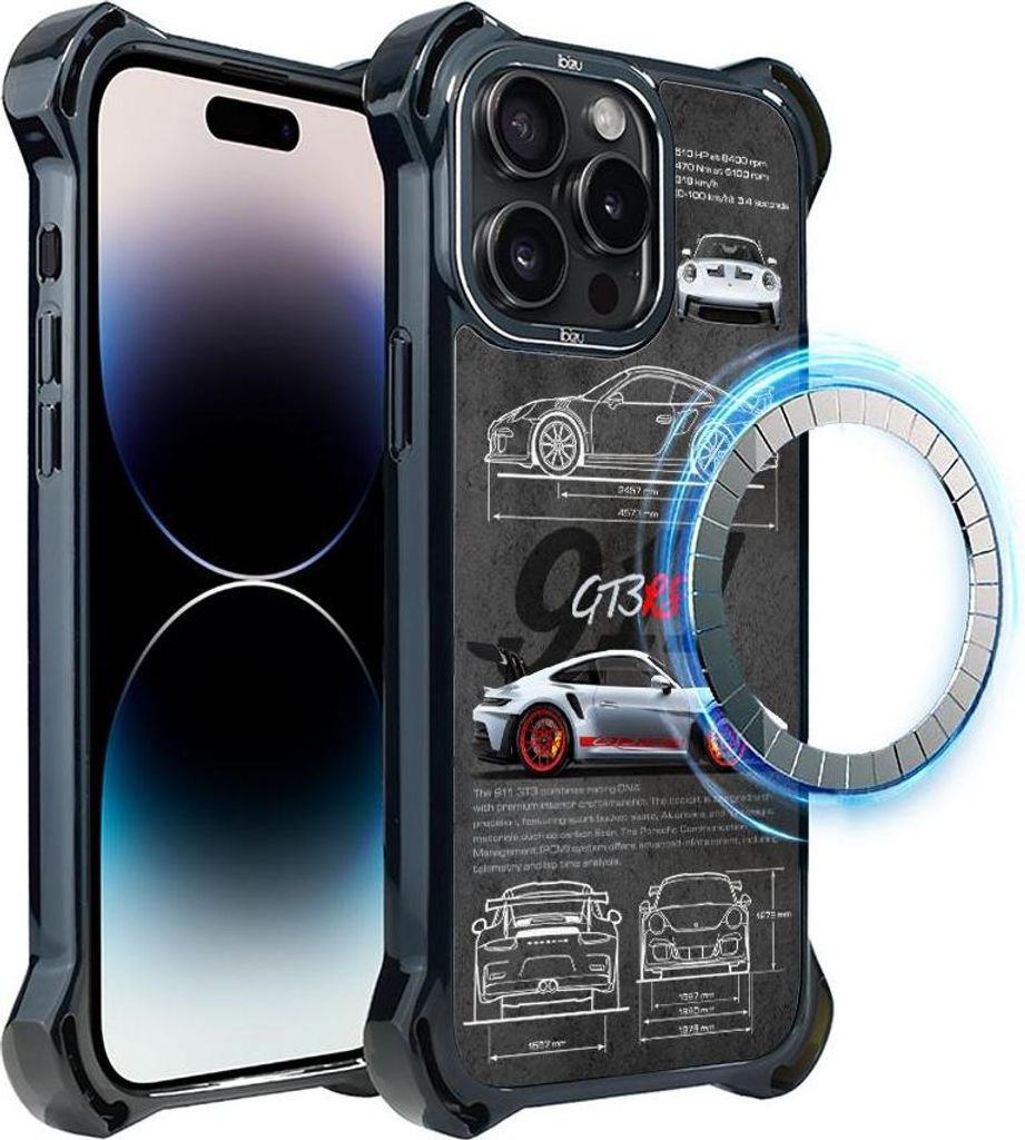 Hülle für iPhone 14 Pro Max IBIZU DropGuard Ultra mit MagSafe, TechDrive, 911 GT3 RS