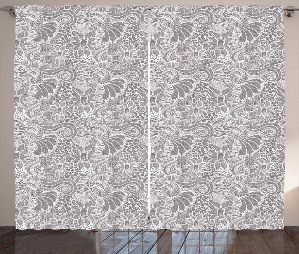 ABAKUHAUS Blumen Rustikaler Vorhang, Blumen mit Blättern, Wohnzimmer Universalband Gardinen mit Schlaufen und Haken, 280 x 245 cm, Taupe Grau und ...