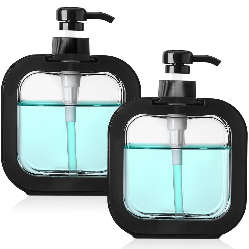 2-teiliges Seifenspender-Set, schwarz, 500 ml nachfüllbare Shampooflaschen, Duschgelspender, Duschgelspender mit Kunststoffpumpe, Spülmittelspend...