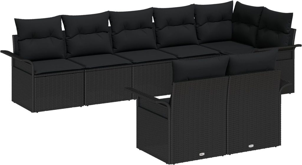Möbel 8-teiliges Garten-Sofa-Set mit Kissen Schwarz Poly-Rattan - Gartensofas 3345413