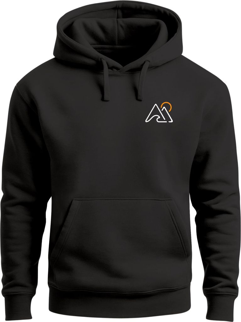 Herren Hoodie Mountain Logo Kapuzensweatshirt mit kleinem Brustlogo Berg Symbol Minimal Outdoor Style Neverless