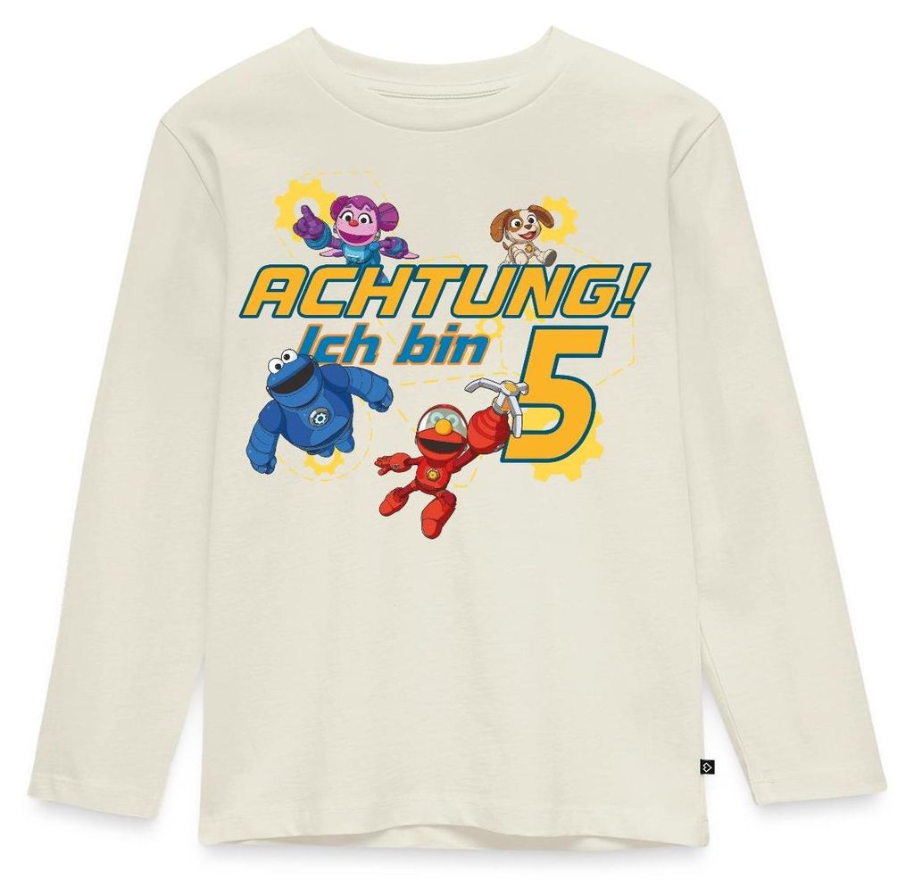 Spreadshirt Achtung Ich Bin 5 Jahre Alt Mecha Builders Team Motiv Kinder Premium Langarmshirt, 134/140 (8 Jahre), Naturweiß