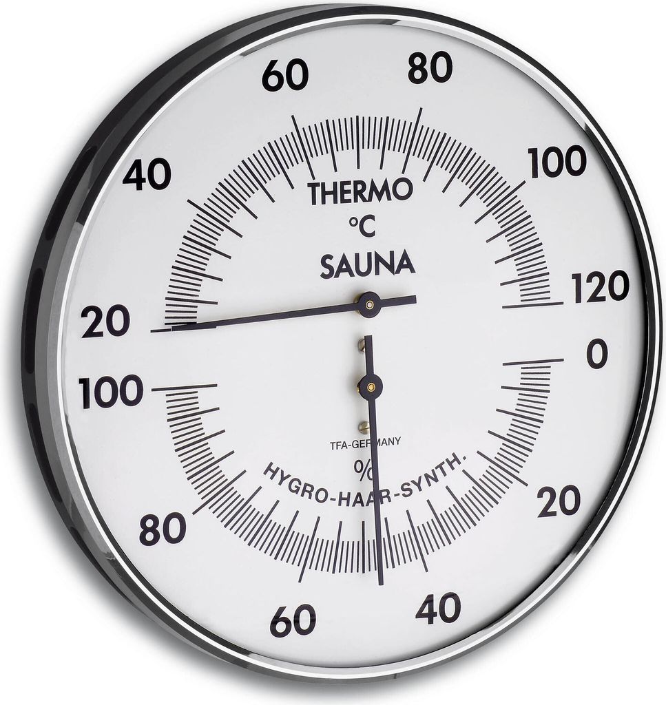 TFA Dostmann Analoges Sauna-Thermo-Hygrometer, 40.1032, Messung der Temperatur/Luftfeuchtigkeit, präzises Haar-Synthetik-Werk