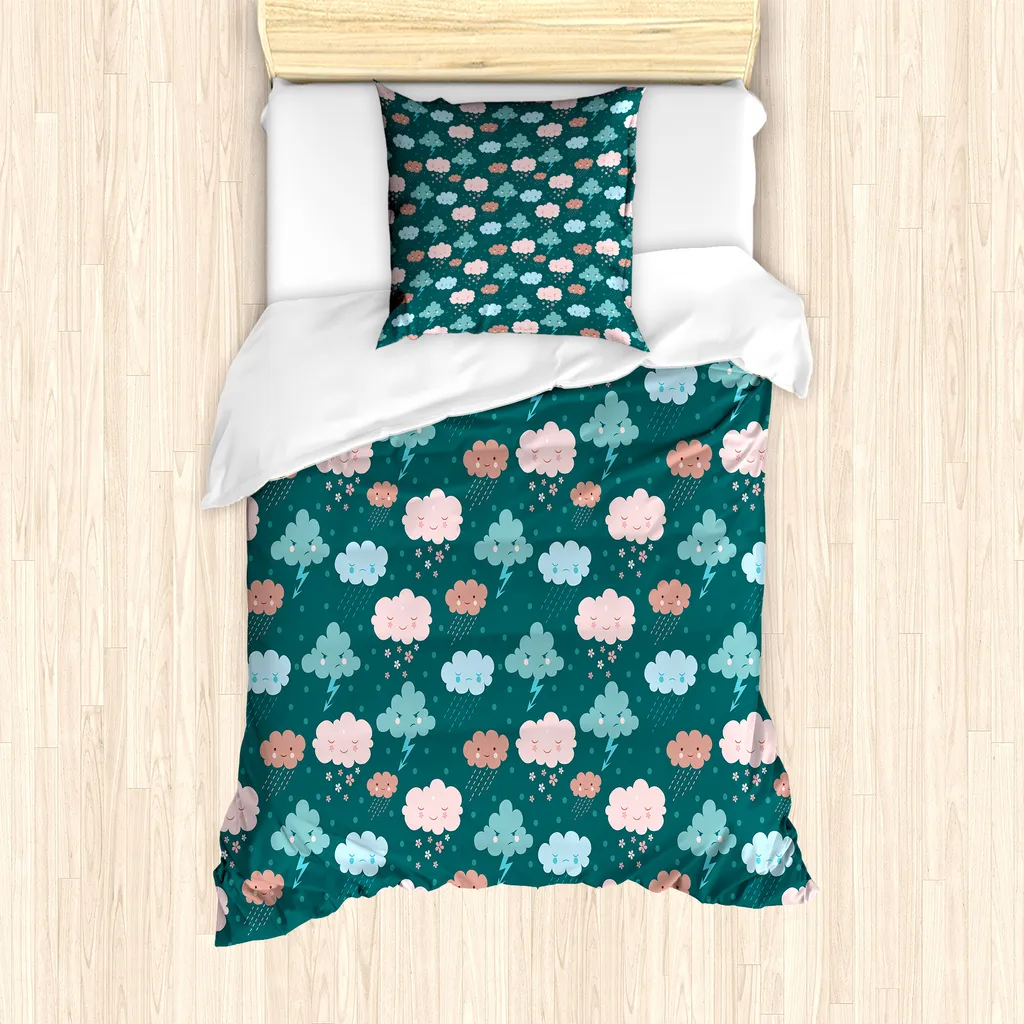 Set Copripiumino Singolo ABAKUHAUS Nuvole Rosa | Antiacaro 135x200 cm