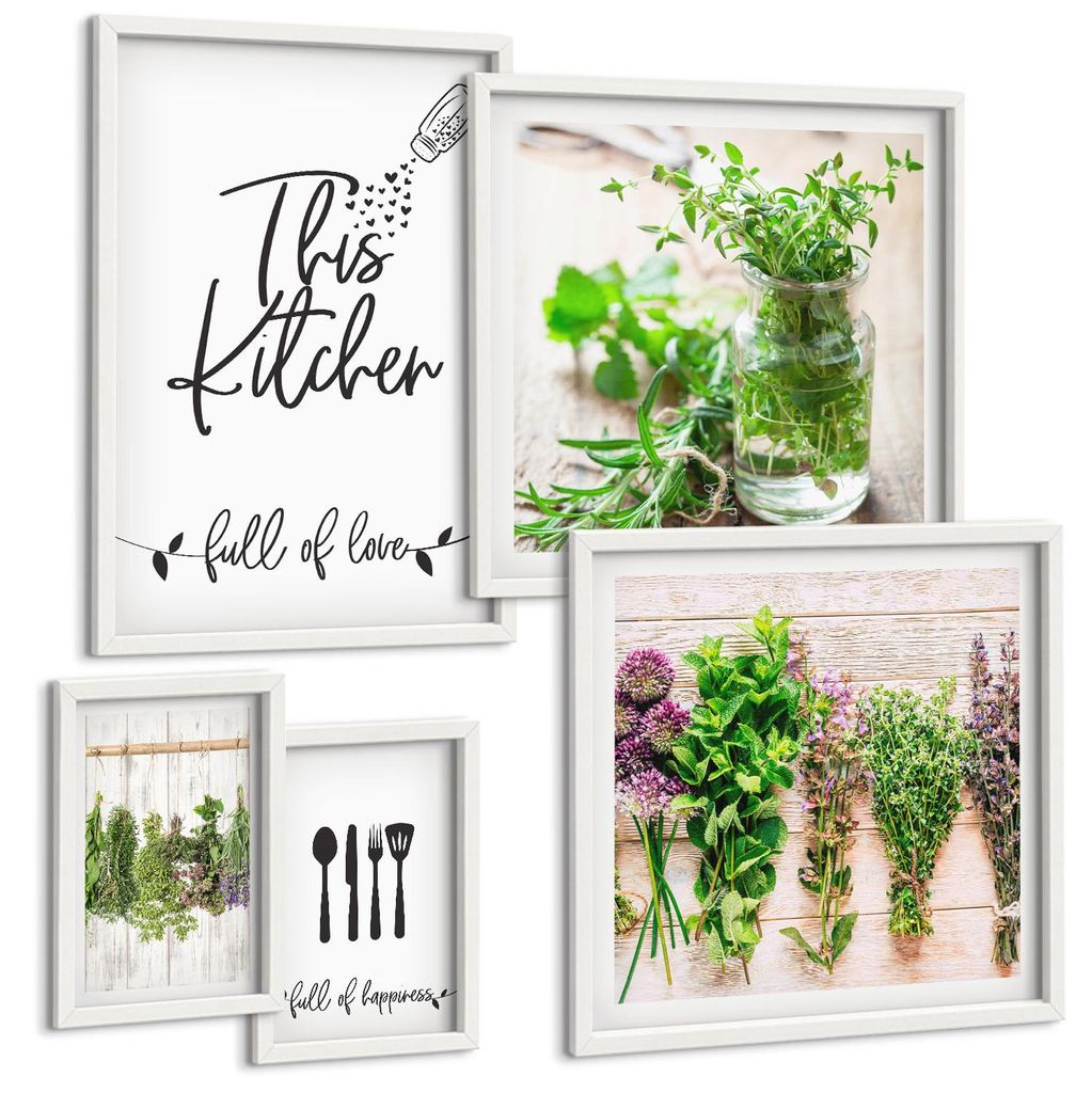 Bilder Set 5-teilig im Goldrahmen Rahmen – Wandbilder 5 Stück – gerahmte Poster für Wohnzimmer, Schlafzimmer und Flur – 50x50 cm - 40x60 cm...