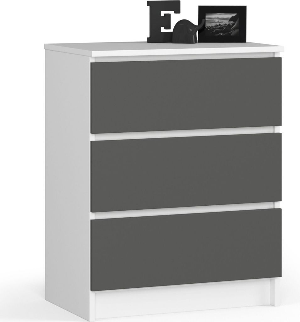 Kommode AKORD K60 Weiß 60 cm 3 Schubladen Front Graphitgrau Produktbild 