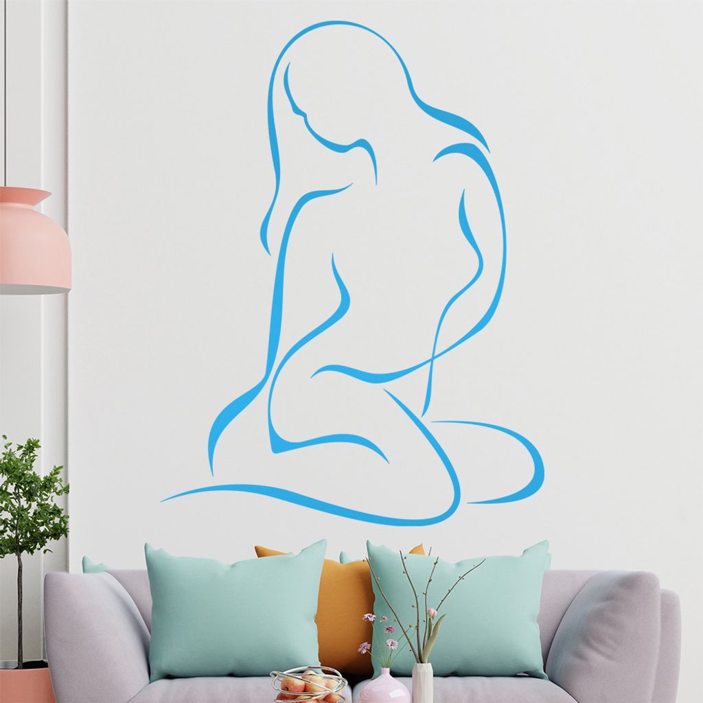 Frau sitzend, Linien Wandtattoo in 6 Größen - Wandaufkleber Wall Sticker - Dekoration, Küche, Wohnzimmer, Schlafzimmer, Badezimmer