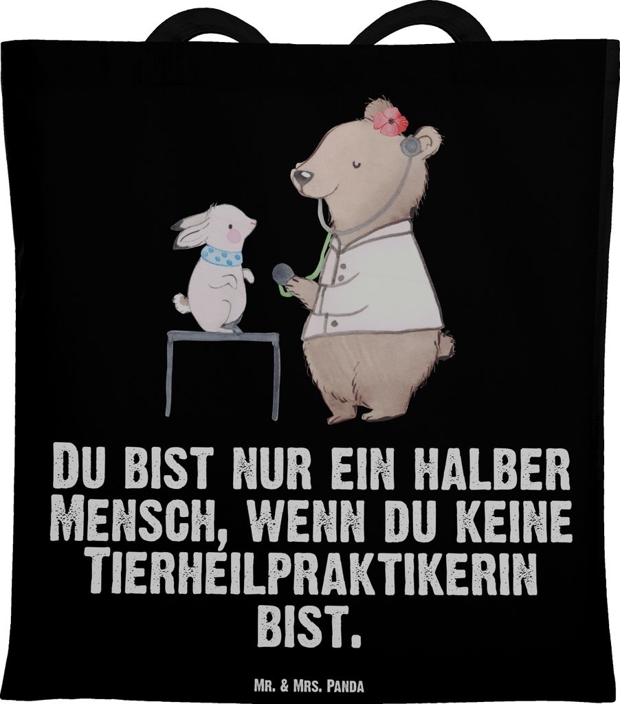 Mr. & Mrs. Panda Jutebeutel Tierheilpraktikerin Herz - Schwarz - Geschenk, Laptoptasche, Tote Bag, Tasche, Schultasche, Tragetasche