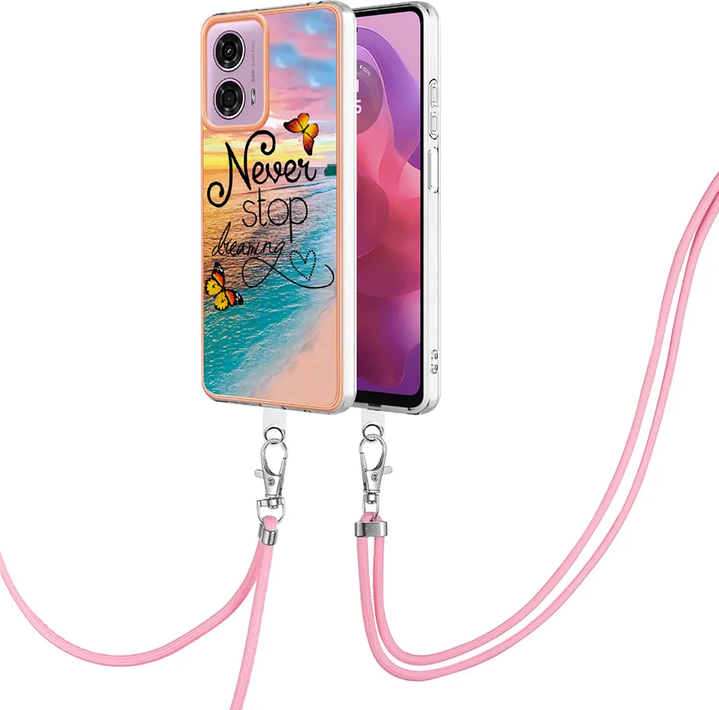Custodia con cinturino per Motorola Moto G04 / Moto G24, custodia in TPU a fantasia con cinturino regolabile Oro