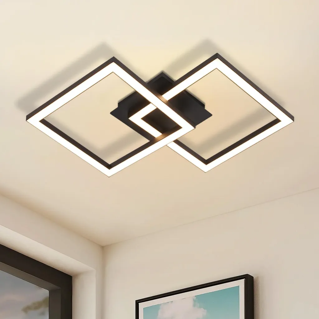 Plafonnier LED Rotatif 24W Noir Géométrique Luminaire Blanc Chaud 3000K