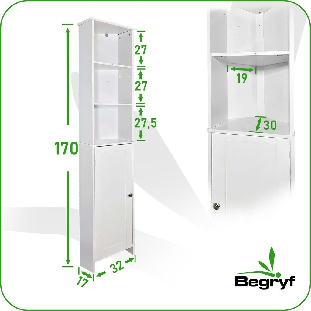 BEGRYF Eckschrank Badezimmer – 170 cm hoch, schmaler