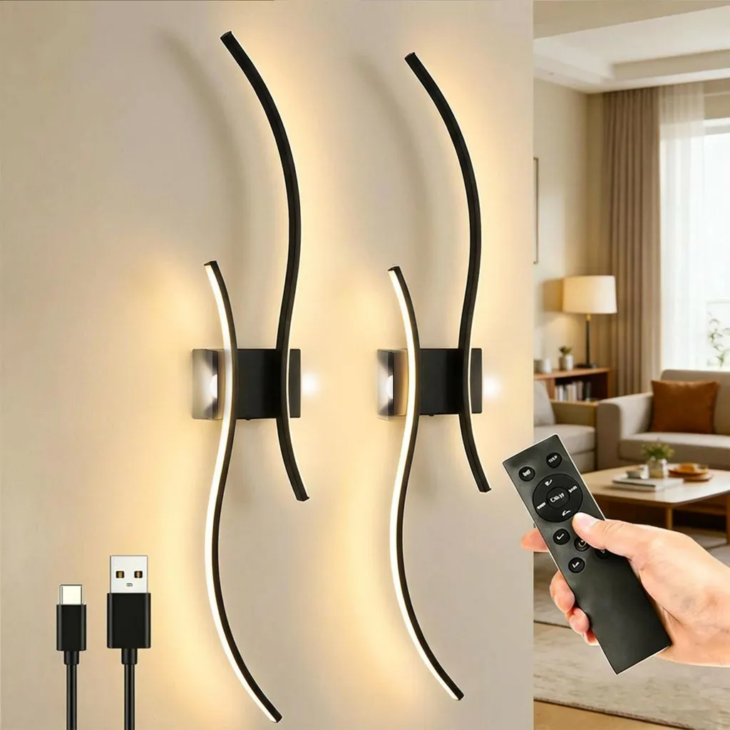 Applique Murale LED Rechargeable 100cm avec Télécommande et USB-C Noir - 9