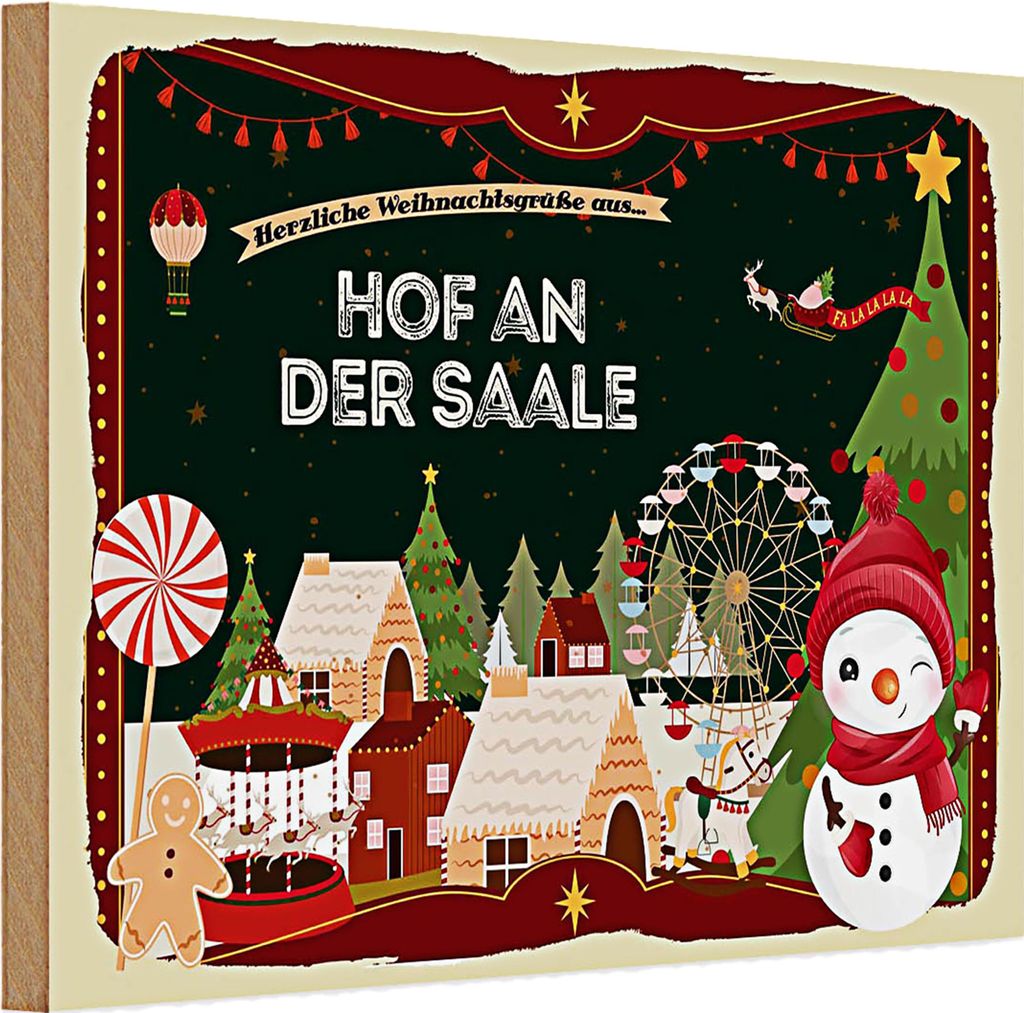 Holzschild Weihnachten Grüße HOF AN DER SAALE 30x20cm