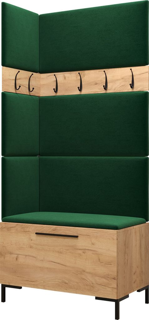 MIRJAN24 Garderoben-Set Zilion IV, Garderobe mit 4 Stück Gepolstertes Wandpaneel Pag 84x42 und 3 Stück 42x42 (Eiche Craft Gold + Schwarz, Manila 35)