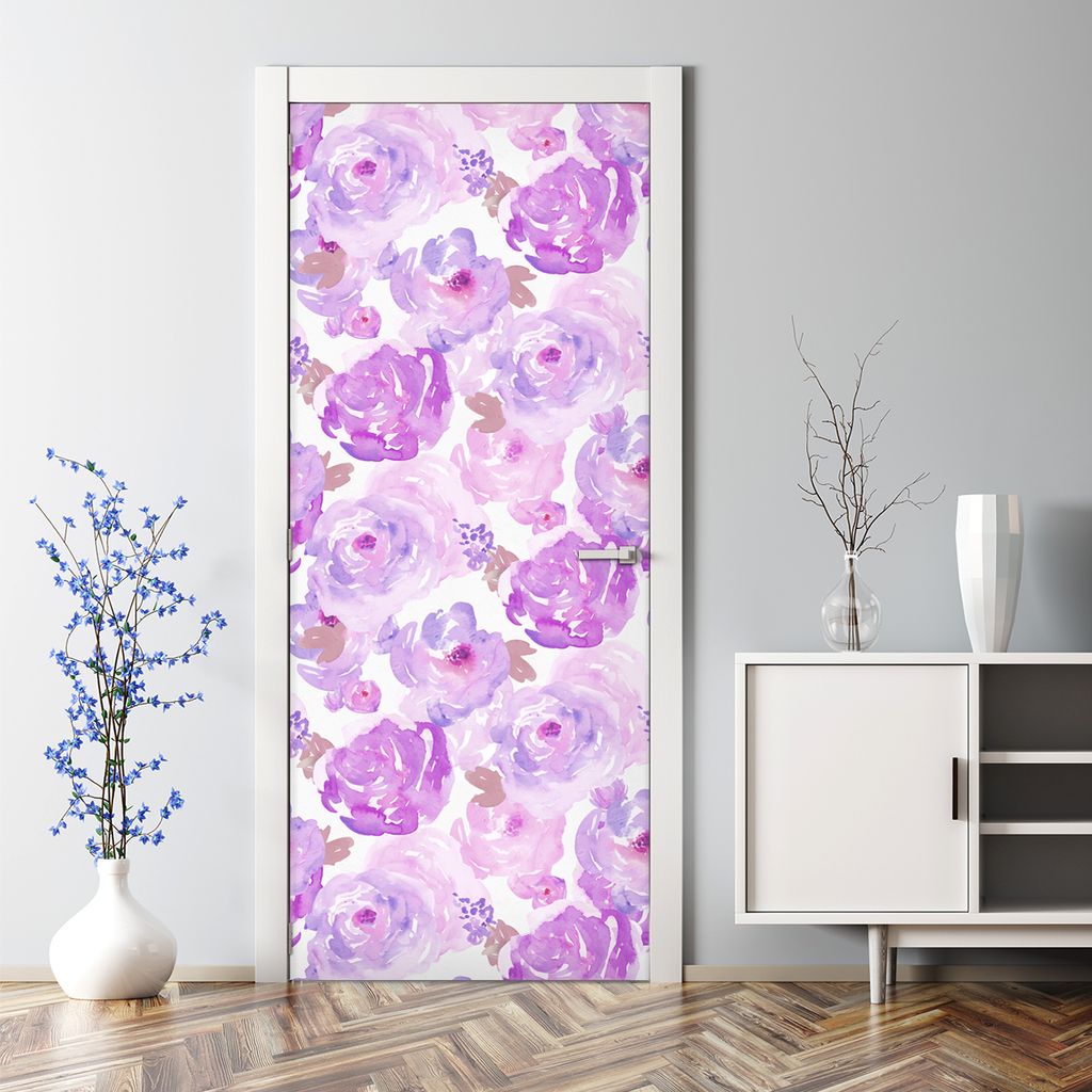Dekorative Türfolie selbstklebend Klebefolie Aufkleber Abnehmbarer Aquarell lila Blüten 85 x 200 cm