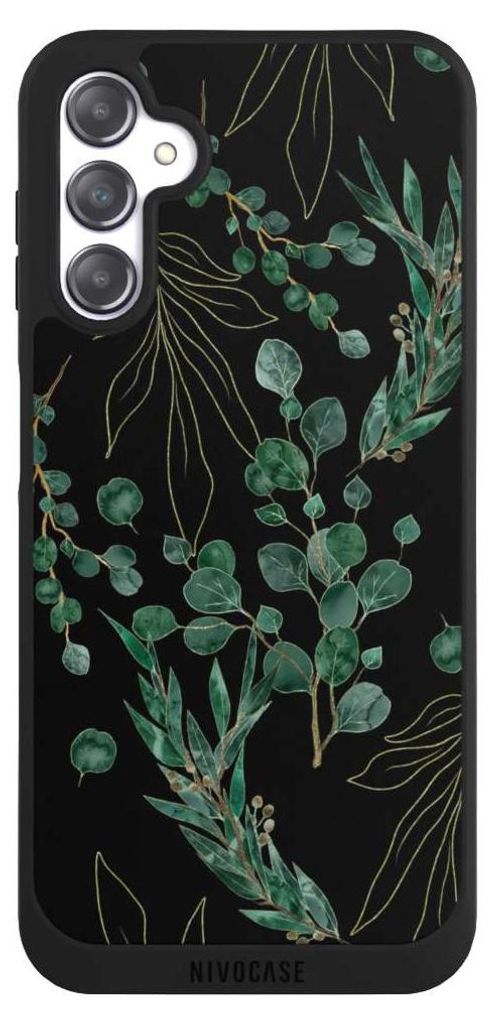 NIVOCASE Handyhülle für Samsung Galaxy A14 5G Hülle NIVOpure Case Schwarz Blätter Natur Eukalyptus