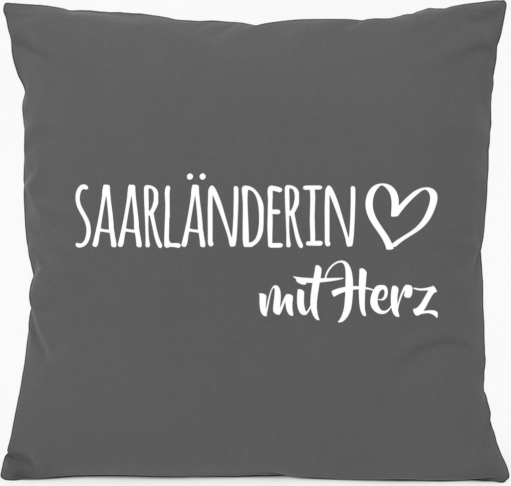 Huuraa Kissen Saarländerin mit Herz 40x40cm mit Füllung Steel Grey Baumwolle Dekokissen Geschenkidee