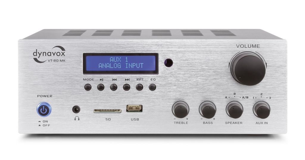 Dynavox Stereo Kompakt-Verstärker VT-80 MK, 4 schraubbare Lautsprecher-Anschlüsse, Fernbedienung für Digital-Eingänge (USB, SD-Card), integrier...