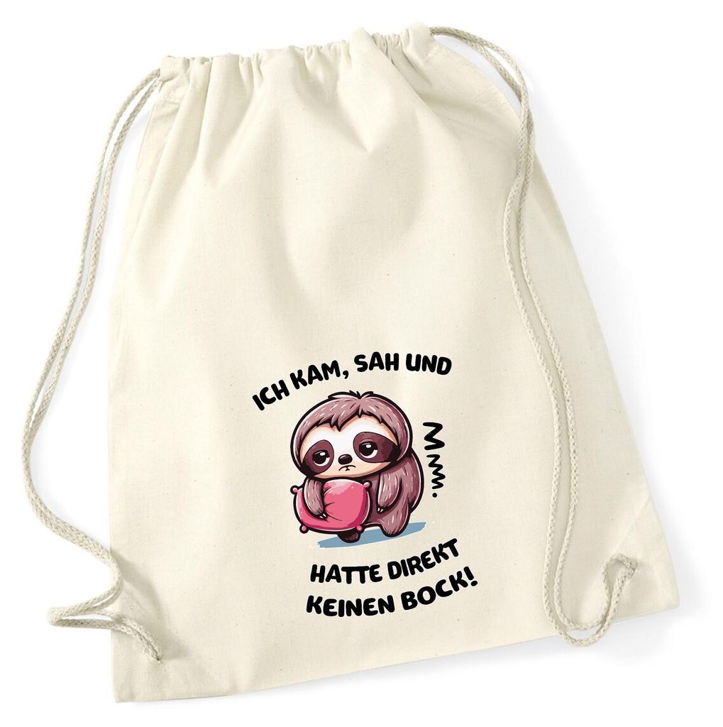 Huuraa Turnbeutel Kam sah und direkt keinen Bock Faultier 12 Liter Natural Baumwolle Rucksack Geschenkidee